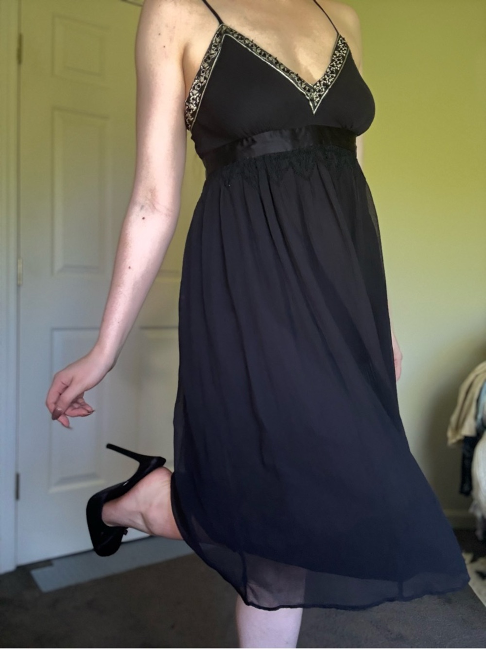 Rare Banana Republic Beaded Black Midi Cocktail Dress - 10 - Picture 13 of 14